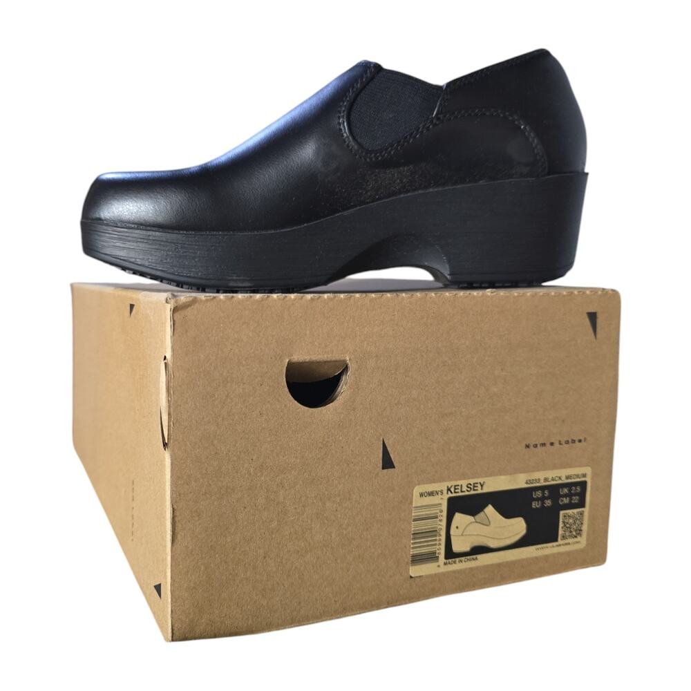 Lila Women's Kelsey Work Clogs – Black Leather‎ – Size US 5 (EU 35)